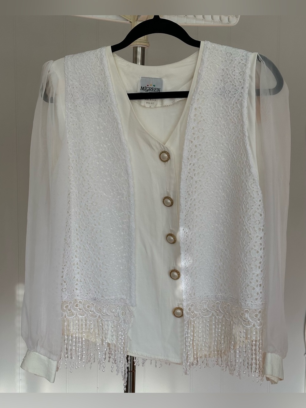 Vintage White Blouse with Lace / Fringe. Bohemian/western inspired